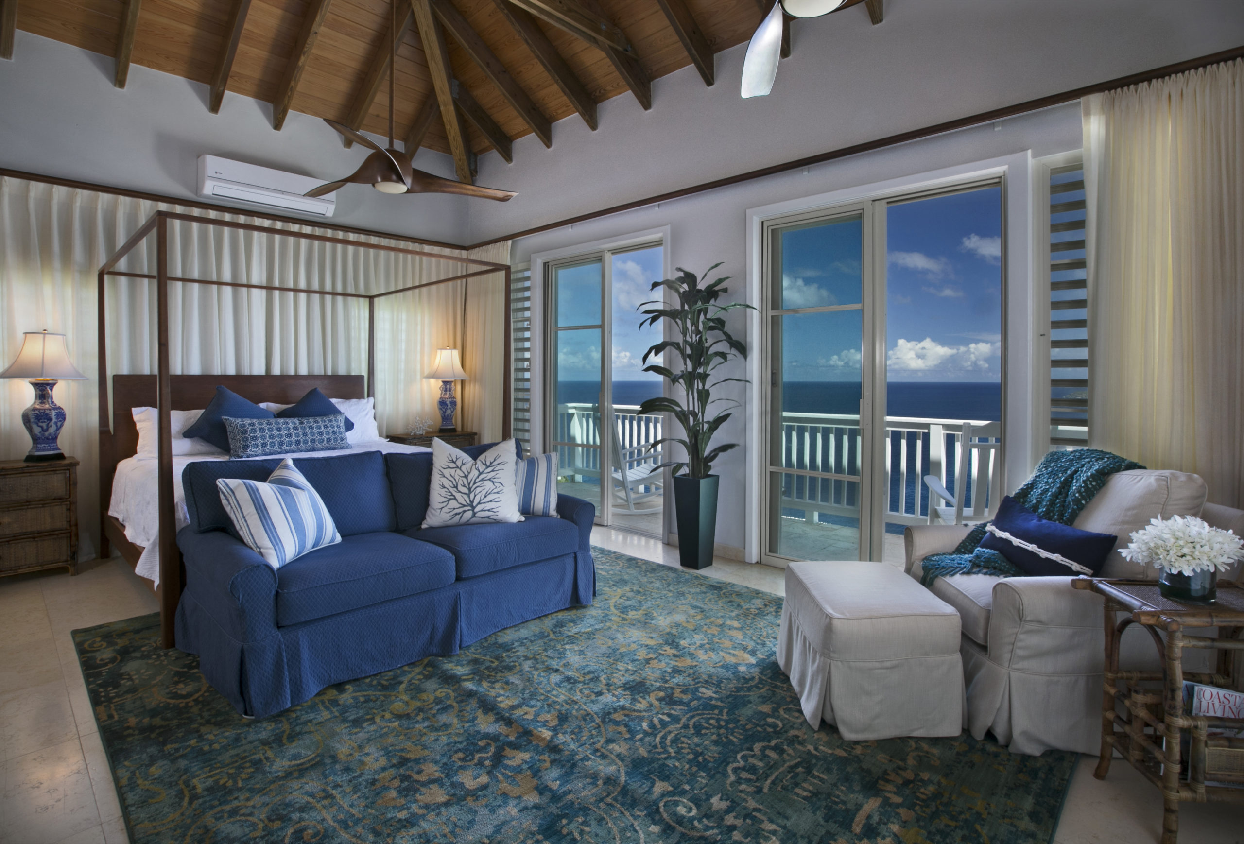 The custom drapery that wraps the room gives it a cozy feel and lets the guest to this vacation space know that the owners really cared about doing things right.