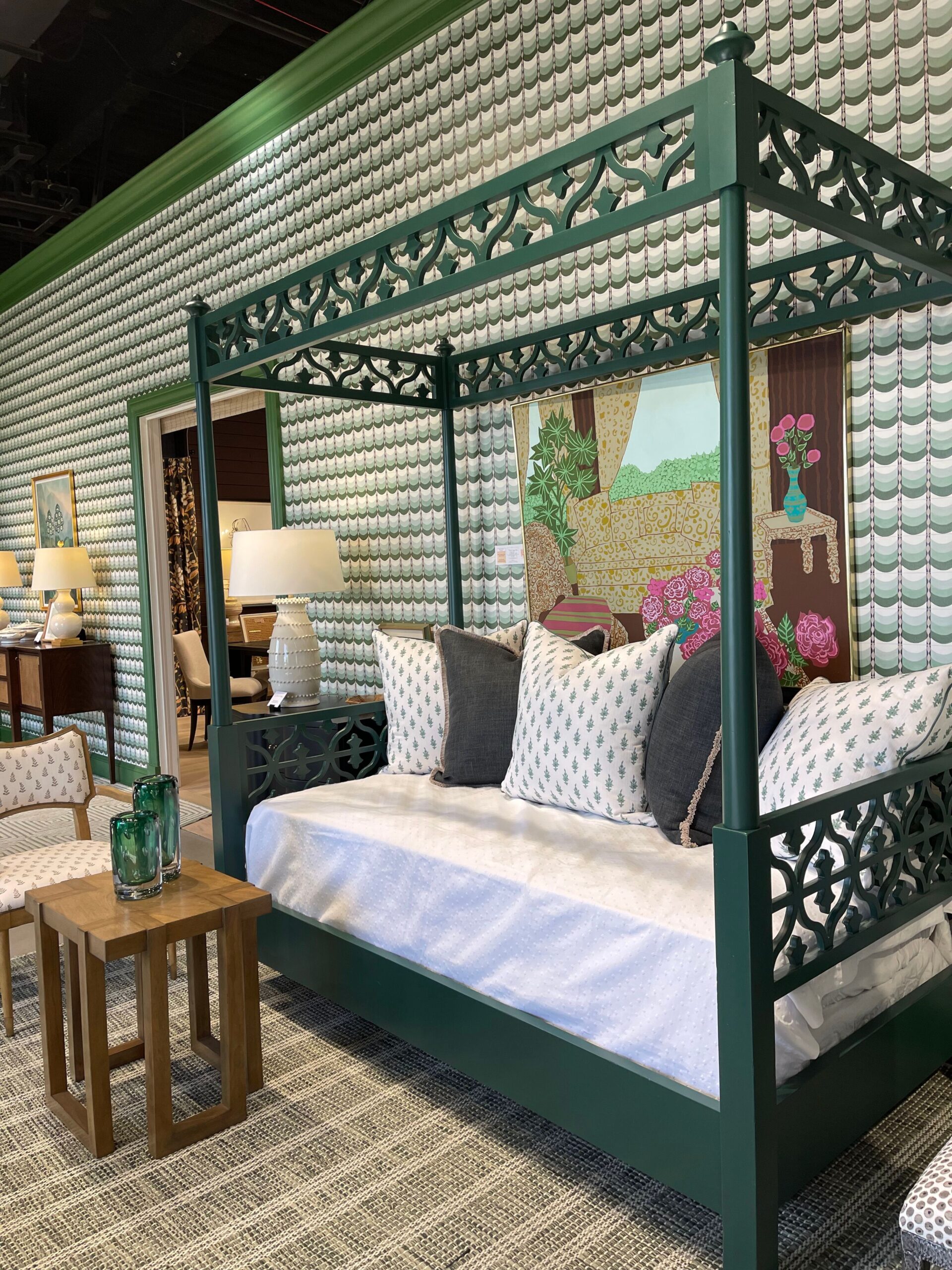 Green Bed Frame and Wallpaper