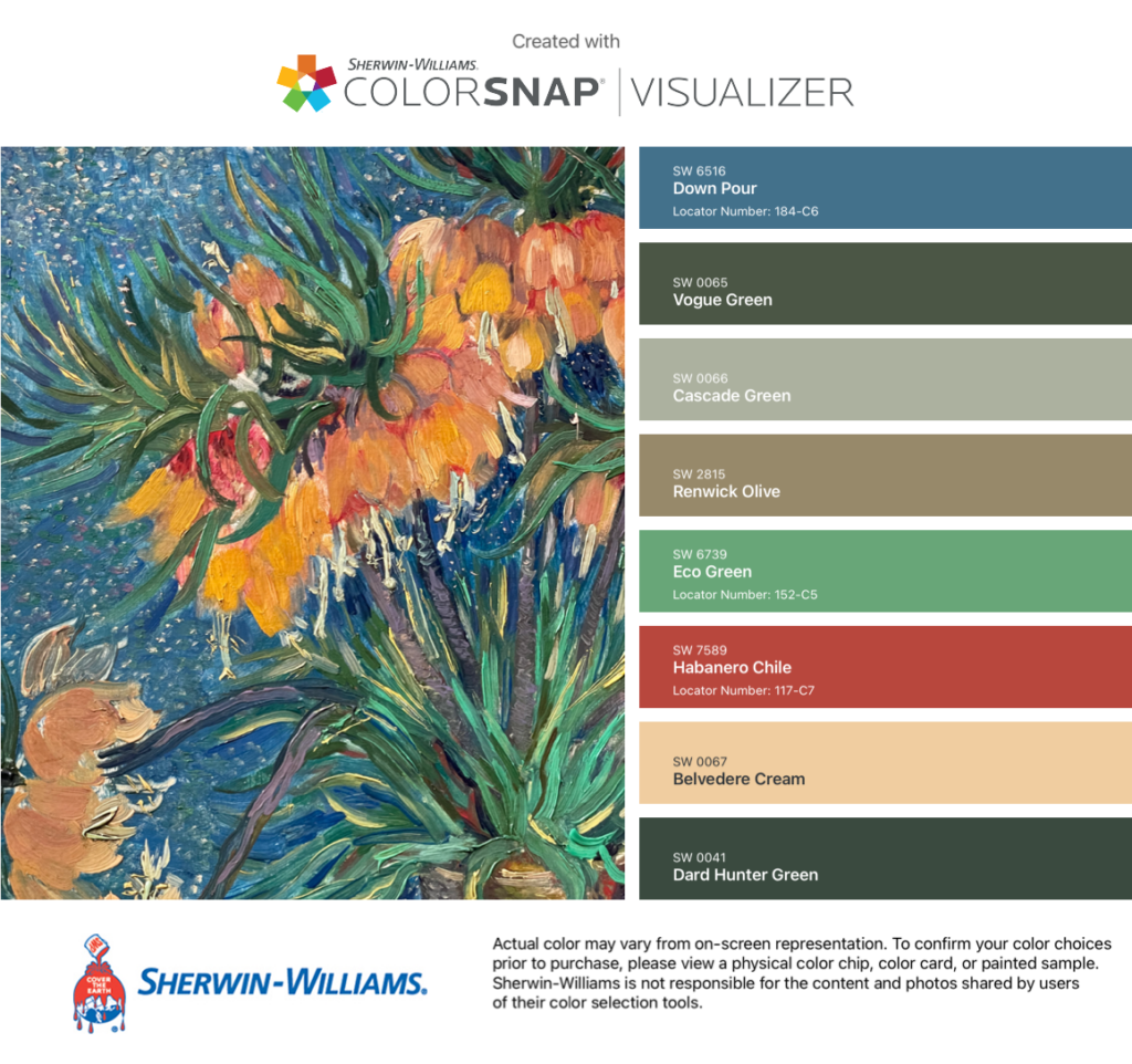 Sherwin Williams Color Snap Visualizer for Vincent Van Gogh Painting