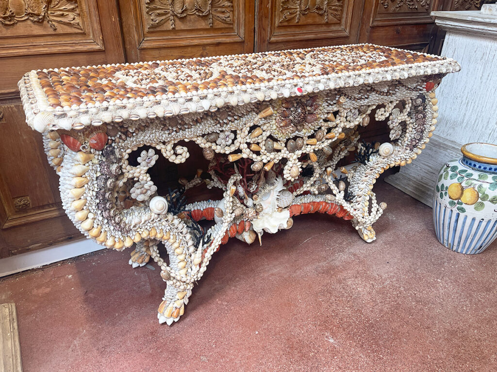 shell covered antique sofa table at high point 2026