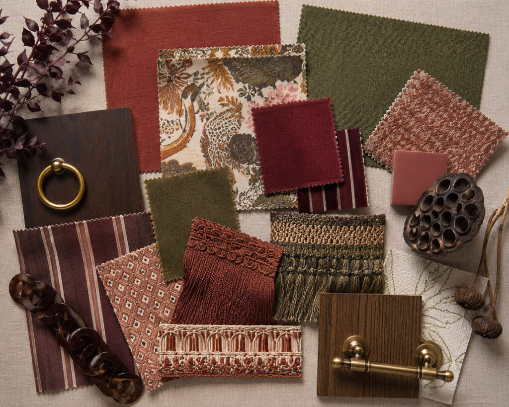 dark and moody color moodboard for coastal interiors, with trends inspired from high point 2026