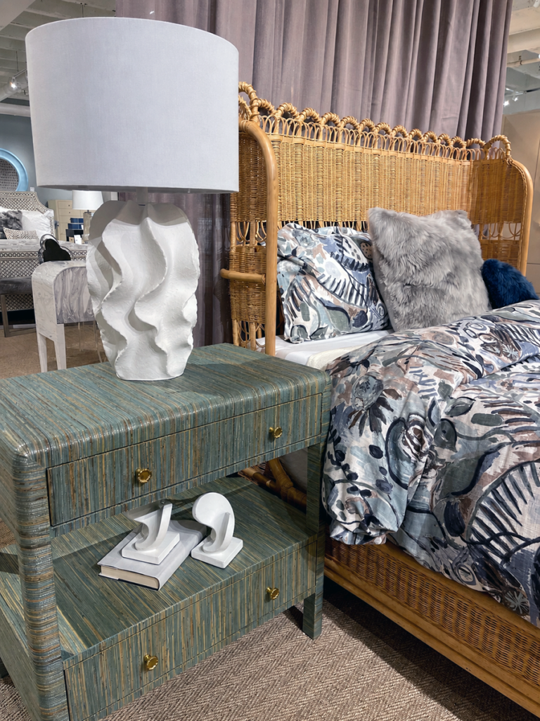 grasscloth nightstand and wicker bed at high point 2026
