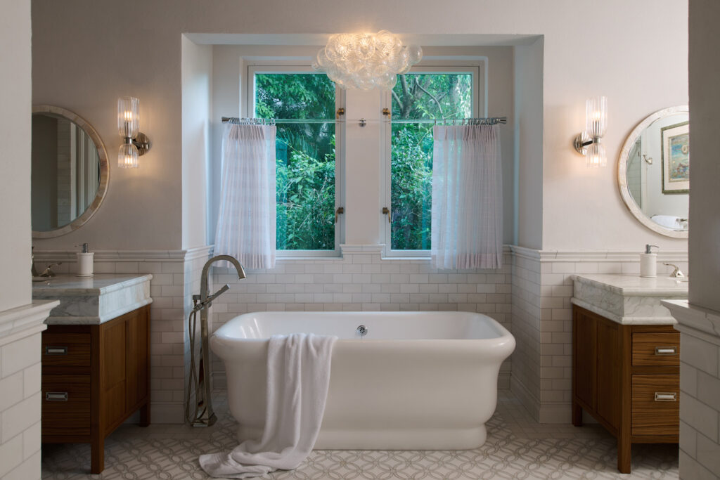 Peter Bay St. John bathroom with standalone tub.